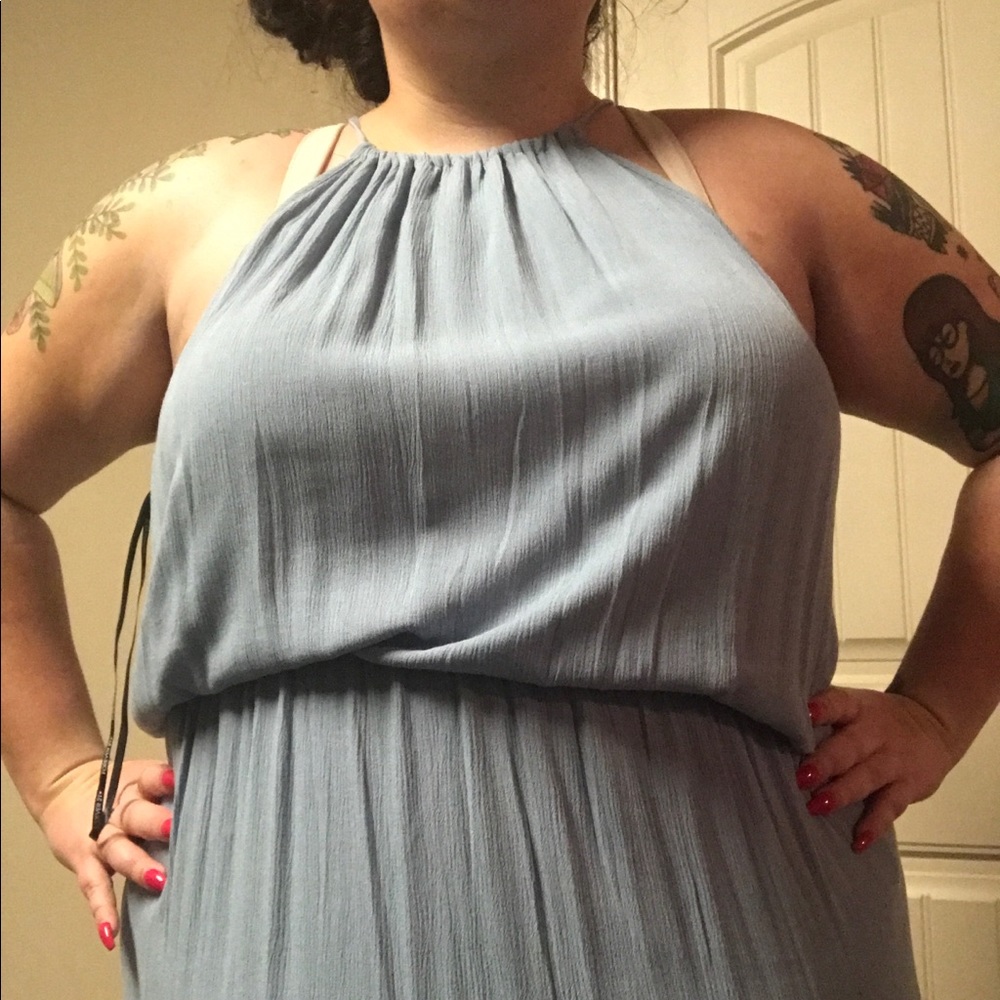 Forever 21 light blue unlined halter maxi dress
